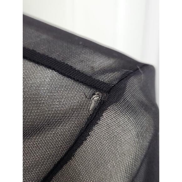 To The Moon Vtg Y2K Sheer Mesh Tie Up Overlay Top Black Glitter Flowers Size M - Picture 9 of 10